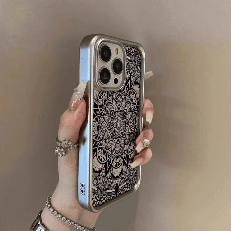 Suitable for Apple 17 Pro Max Phone Case, iPhone 16 Pro High-End Feel, 15/14 Ink Pattern Flower Butterfly Dark Totem