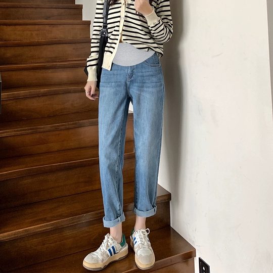 孕妇裤子2025新款秋冬季外穿不勒肚打底裤冬装加绒加厚老爹牛仔裤