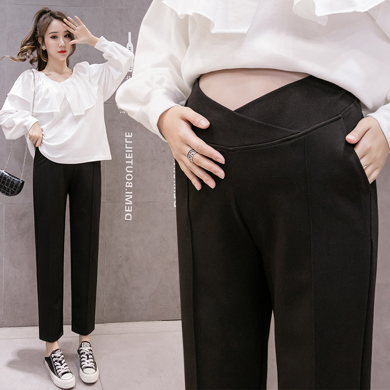 Pregnant Woman Pants Spring Autumn Slim Fit Outside Wearing Fashion Straight Drum Casual Pants Fall Autumn Autumn Clothing Low Waist Lap Pants 90% Pants Woman