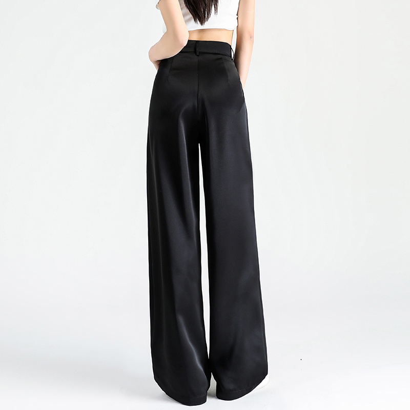 Satin Wide-Leg Pants for Women, Summer Thin High-Waisted Drapey Faux Acetate Silk Pants, Ice Silk Straight-Leg Casual Suit Trousers