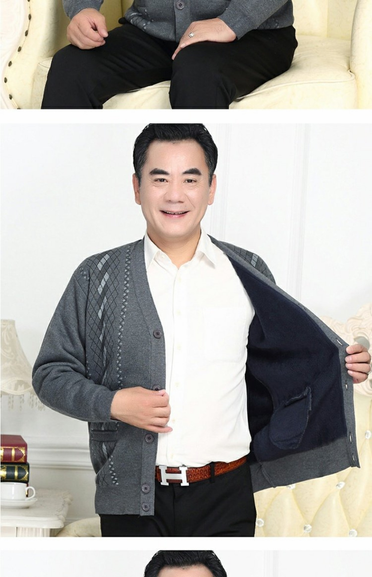 Áo thun nam cổ chữ V cộng với áo len nhung dày mùa đông ấm áp Áo len trung niên dày áo len nam vest nam