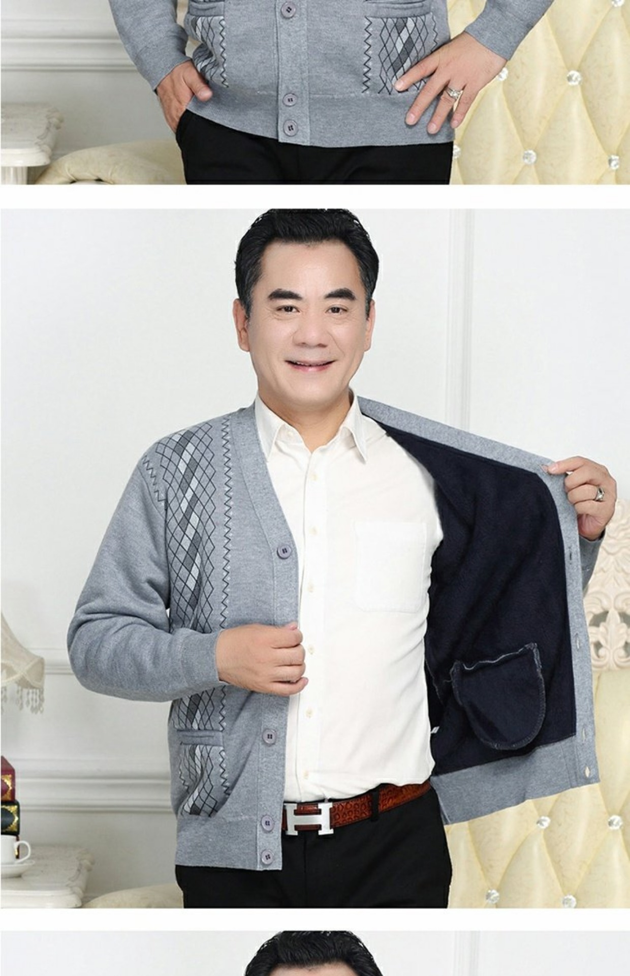 Áo thun nam cổ chữ V cộng với áo len nhung dày mùa đông ấm áp Áo len trung niên dày áo len nam vest nam