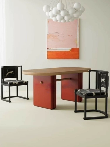 Скандинавский средневековый обеденный стол из массива дерева, овальный, кремовый, для маленькой квартиры, роспись, французский дизайнер, креативный приемный стол и стулья