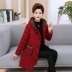 Phụ nữ trung niên áo cotton dài áo mẹ mùa đông áo khoác cotton dài cộng với nhung dày quần áo cotton cỡ lớn