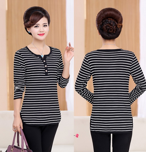 Áo sơ mi nữ đáy mùa hè và mùa thu cotton của phụ nữ trung niên 40-50 tuổi áo thun trung niên