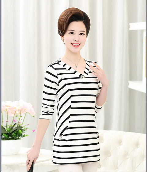 Phụ nữ trung niên mùa xuân mùa hè áo len dài tay áo thun mẹ đầm áo sơ mi mỏng phần áo sơ mi nữ mùa thu áo kiểu trung niên sang trọng