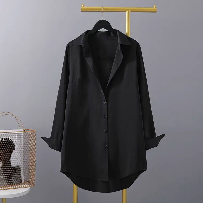 Women's Summer Mid-Length Long-Sleeve Shirt, Korean Style, Loose Casual Boyfriend Style Shirt, Bf Top, Pajamas, Sexy Outerwear