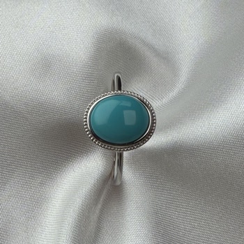 Turquoise ring 925 silver inlaid with hubei original ore enamel grade water-free and oil-free jade material with adjustable opening