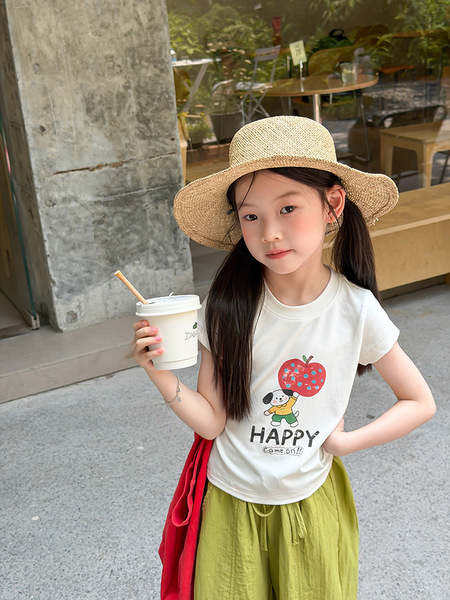 Children's Summer Lyocell Spandex Ice-Feel Sweet and Spicy Style Slim-Fit Short T-Shirt for Girls with Cartoon Print Short-Sleeve Top — 2