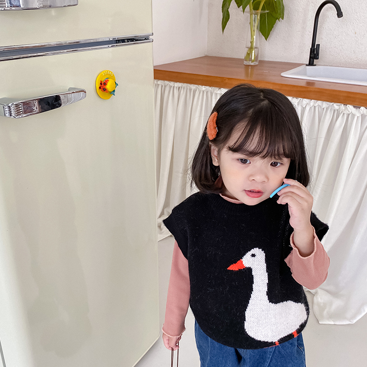 2022 Autumn Winter Dress New Ocean Gas Girl Big White Goose Knit Waistcoat Vest Children Baby Sweaters Undershirt Tide-Taobao