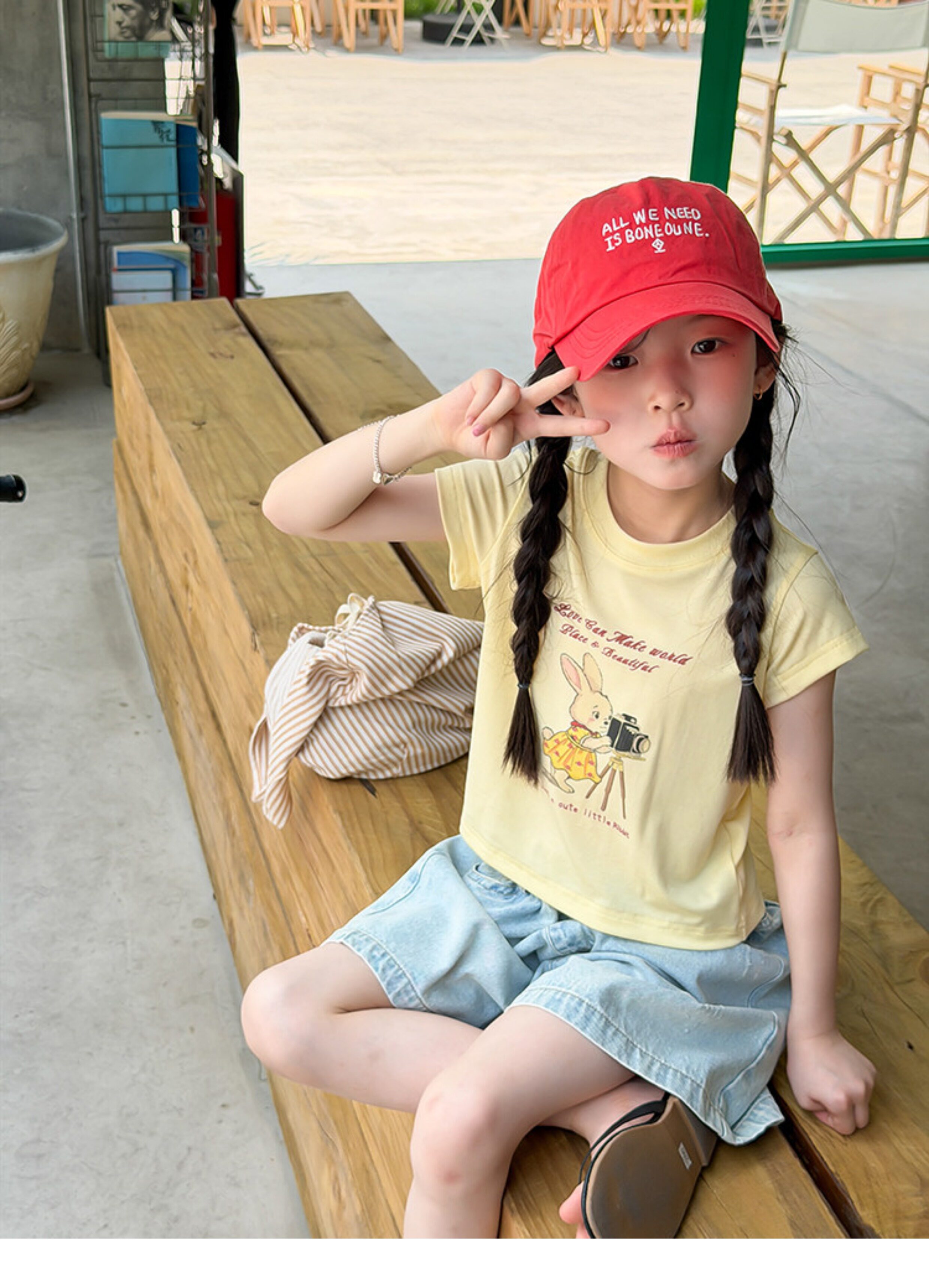 儿童夏季莱赛尔氨纶冰感甜辣风修身短款T恤女童卡通印花短袖上衣 — 54