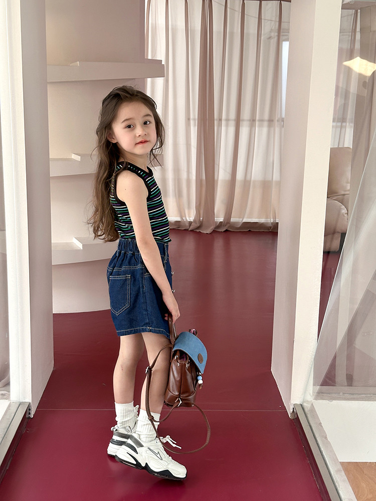 儿童韩版洋气夏季薄款条纹小背心女童彩条无袖T恤宝宝打底衫上衣 — 19