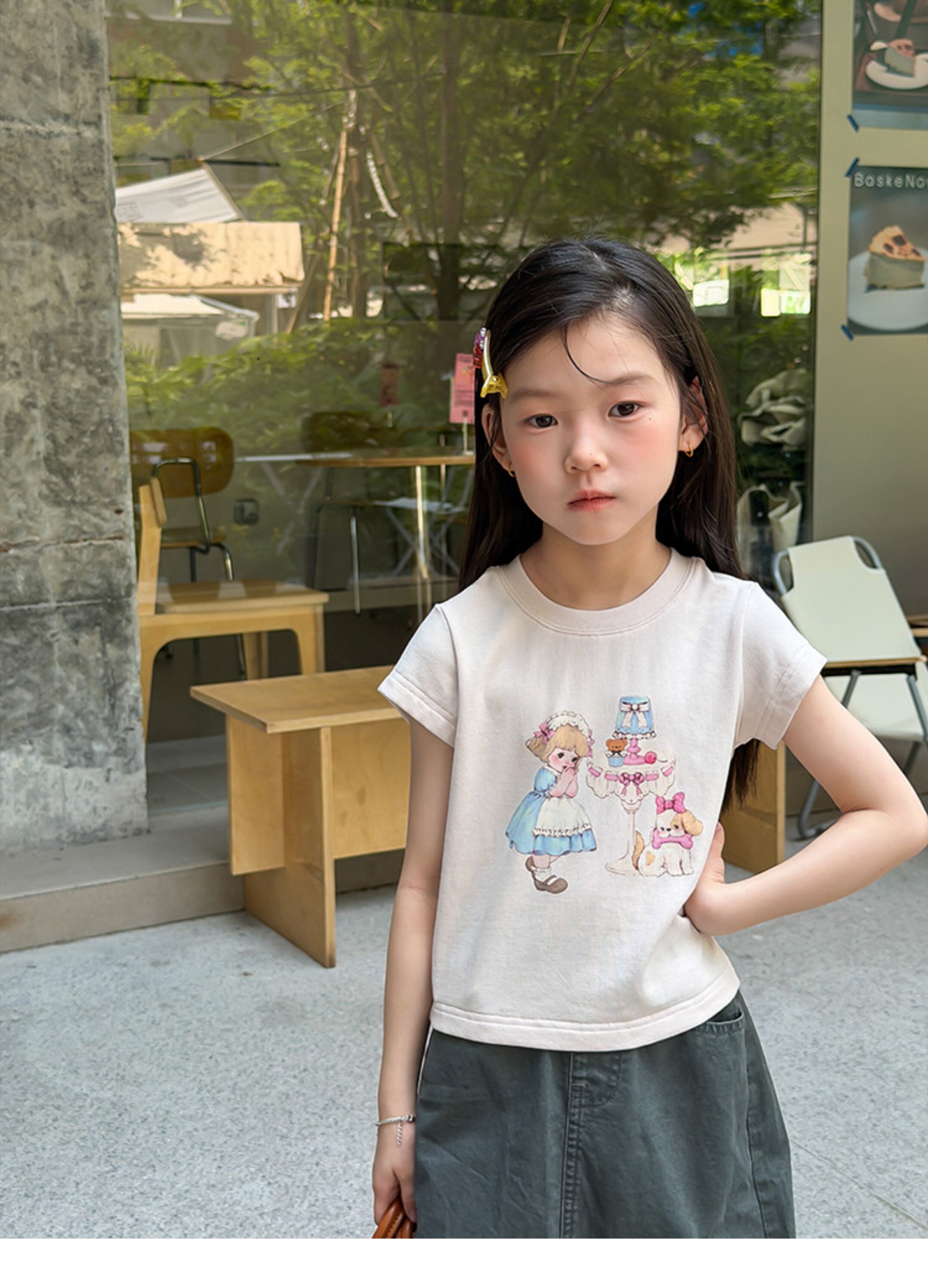 儿童夏季莱赛尔氨纶冰感甜辣风修身短款T恤女童卡通印花短袖上衣 — 47