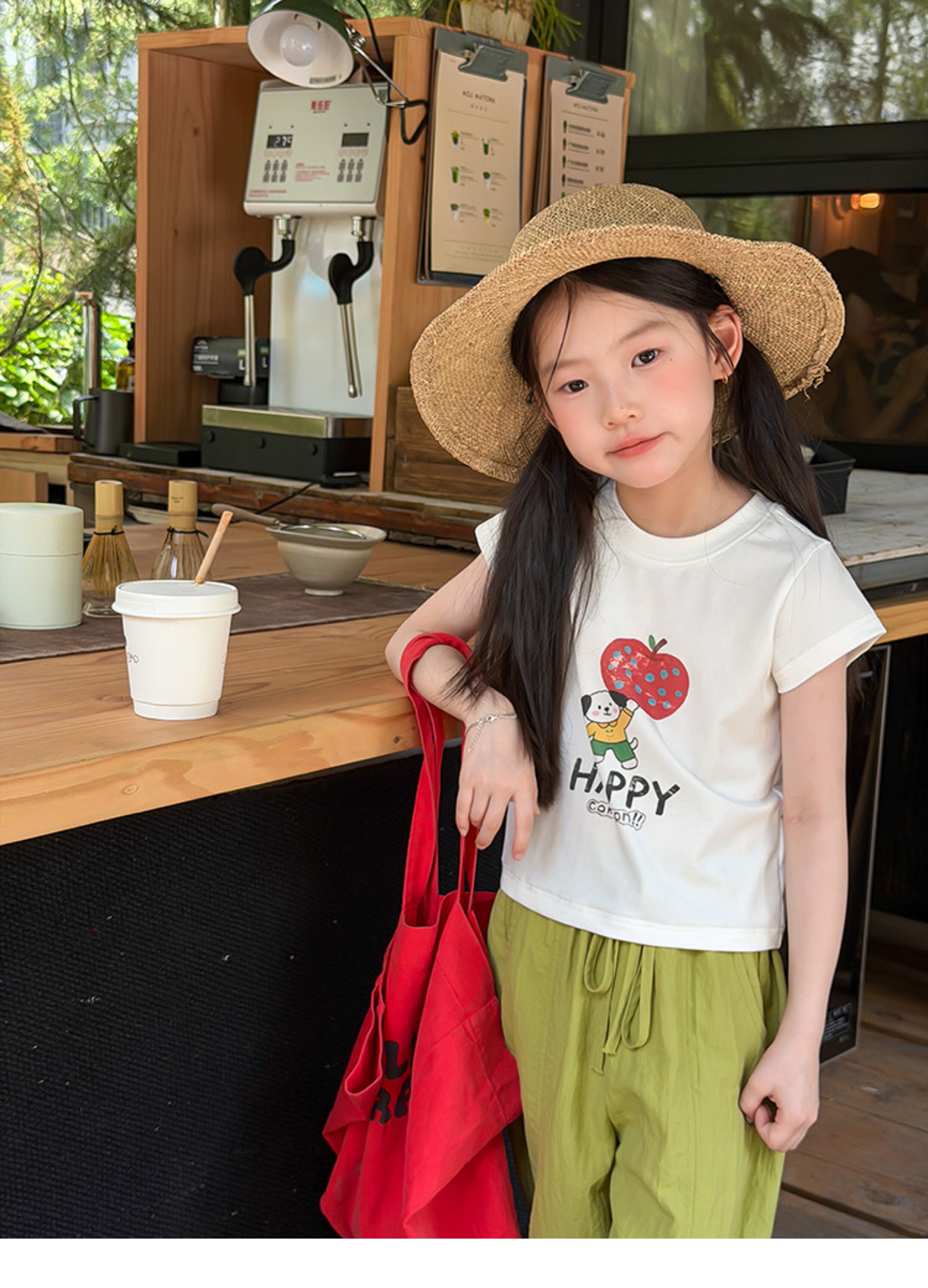 儿童夏季莱赛尔氨纶冰感甜辣风修身短款T恤女童卡通印花短袖上衣 — 23