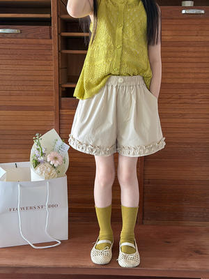 Girls' Summer Lace Cotton Shorts, Versatile and Sweet Cute Refreshing Wide-Leg Pants, Baby Five-Point Pants Trendy — 5