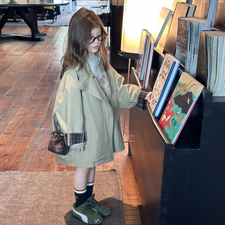 Yiyi ma girls autumn bamboo cotton windbreaker baby fashionable jacket korean style mid-length coat trendy