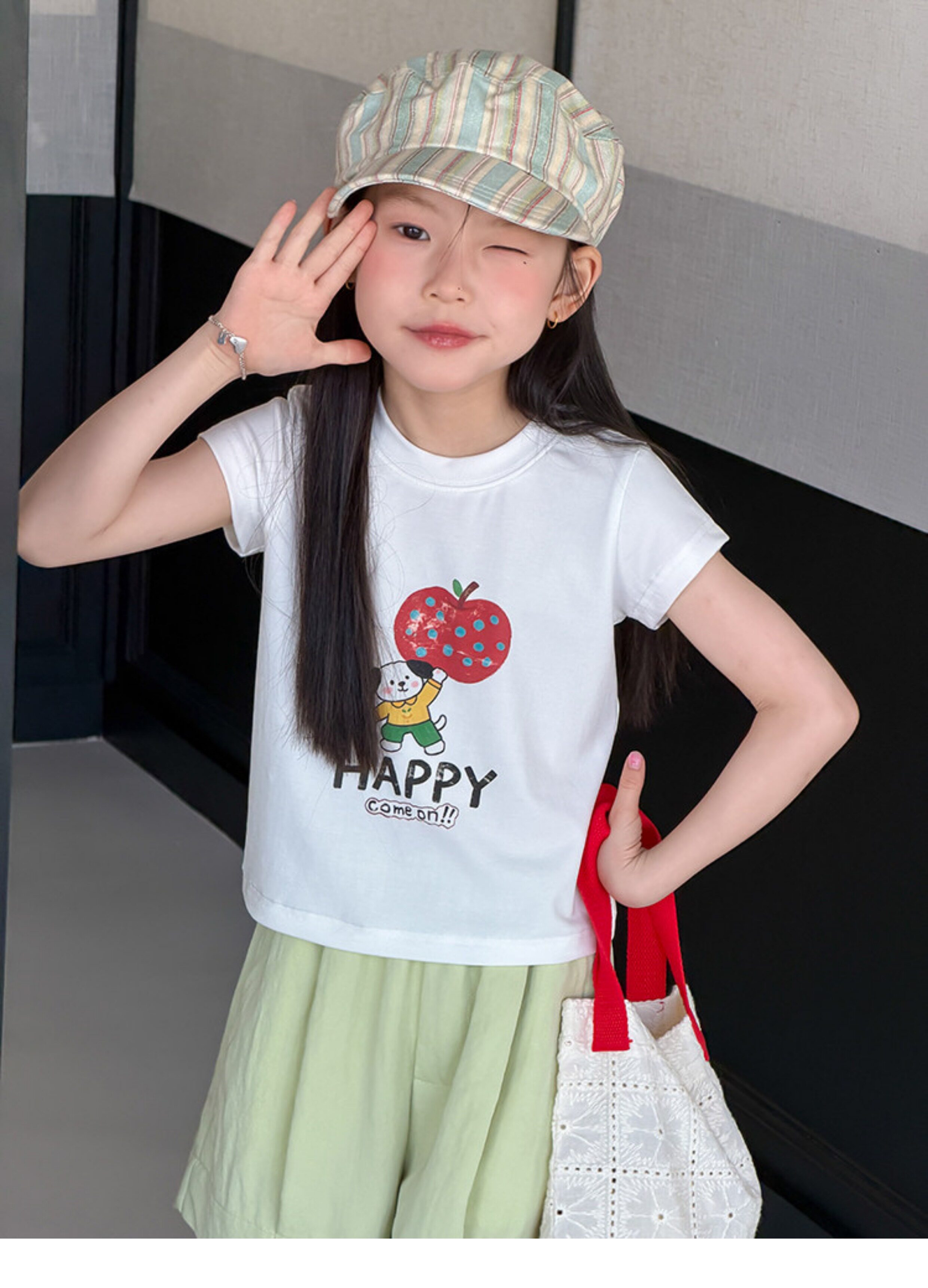 儿童夏季莱赛尔氨纶冰感甜辣风修身短款T恤女童卡通印花短袖上衣 — 15