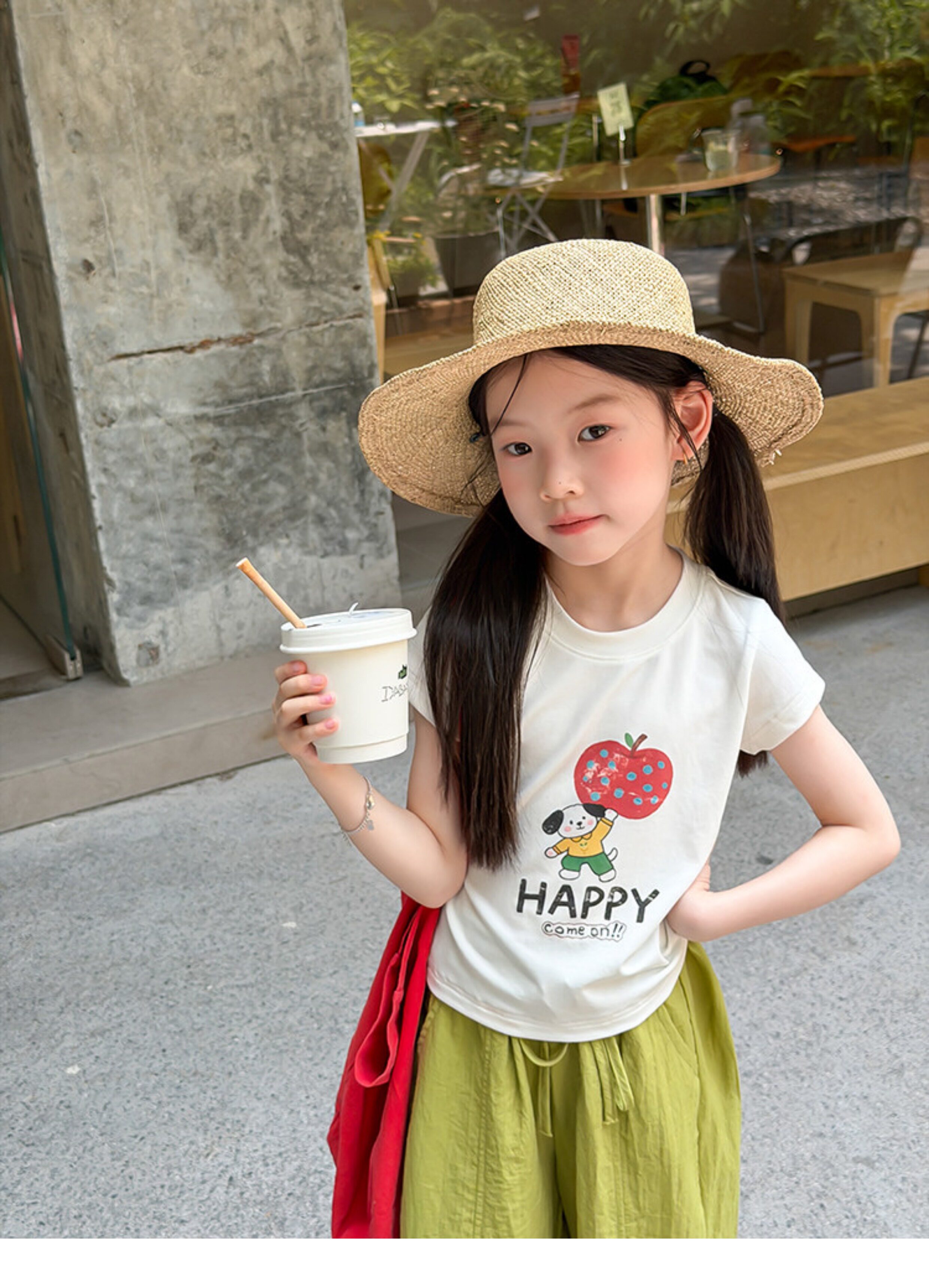 儿童夏季莱赛尔氨纶冰感甜辣风修身短款T恤女童卡通印花短袖上衣 — 19