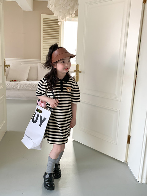 Girls summer thin bear POLO skirt Korean style new college style children's skirt baby mid-length dress