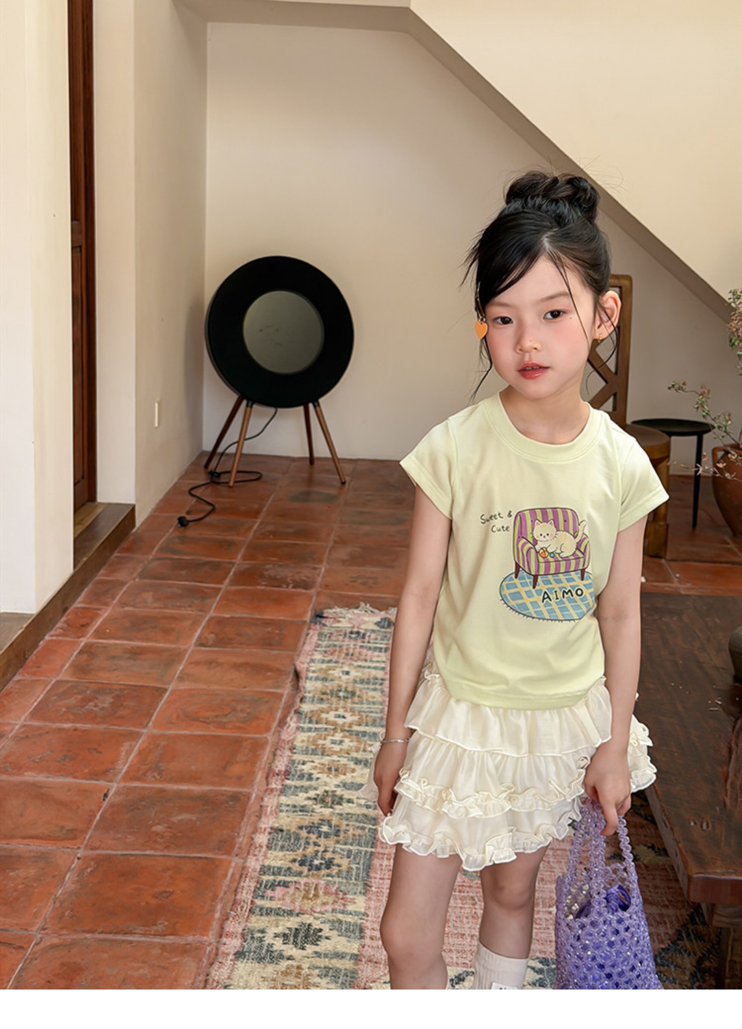 儿童夏季莱赛尔氨纶冰感甜辣风修身短款T恤女童卡通印花短袖上衣 — 32