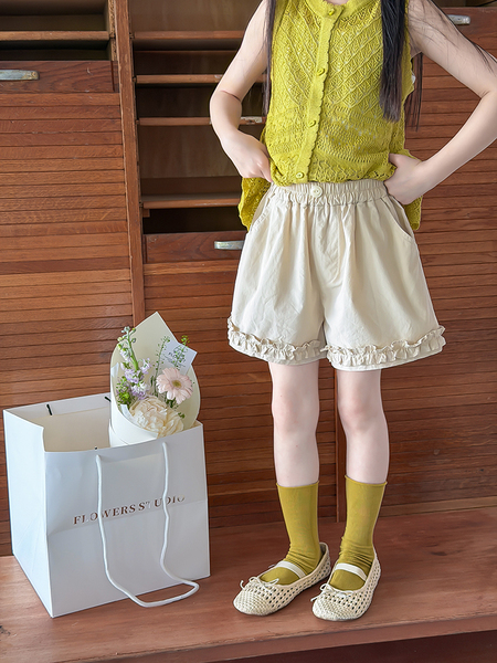 Girls' Summer Lace Cotton Shorts, Versatile and Sweet Cute Refreshing Wide-Leg Pants, Baby Five-Point Pants Trendy — 2