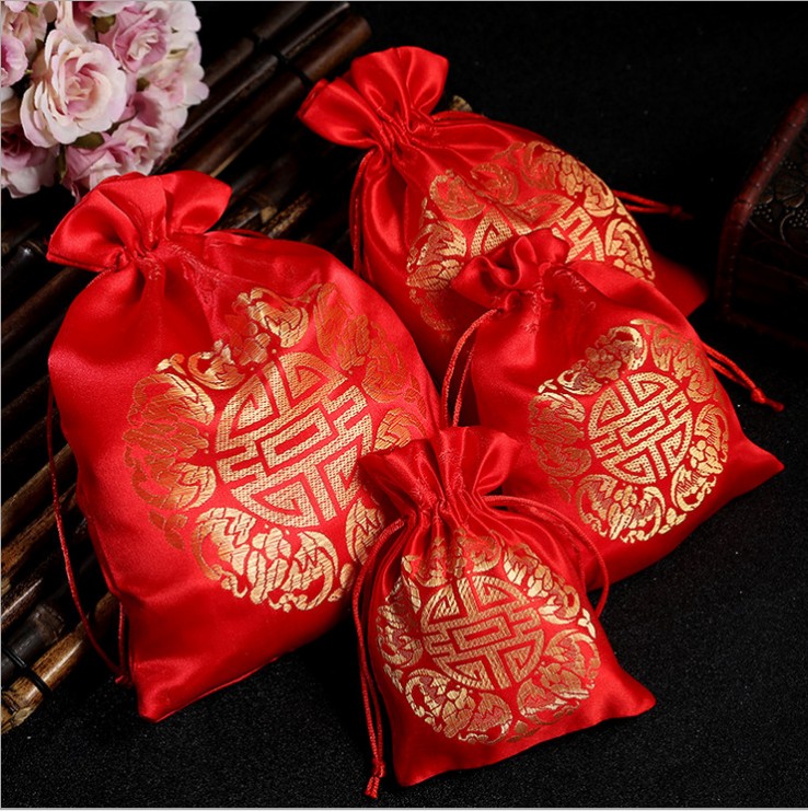Wedding supplies woven brocade red sugar bag wedding candy box wedding candy bag gift bag happy bag