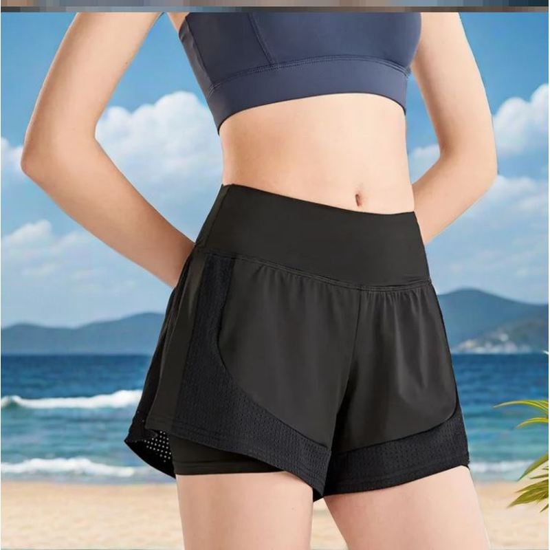 Women's Swim Trunks Anti-Exposure Running Shorts 2026 Sports Swimming Breathable Shorts Fitness Sold Separately Summer Black