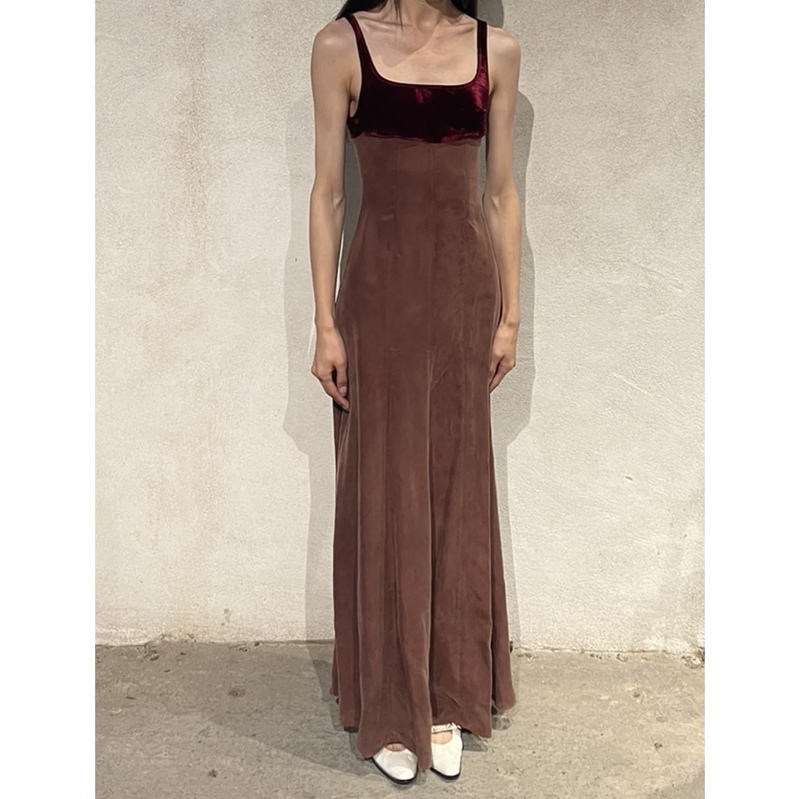 23Ss Velvet Spliced Cupro Fiber Vest Suspender Dress