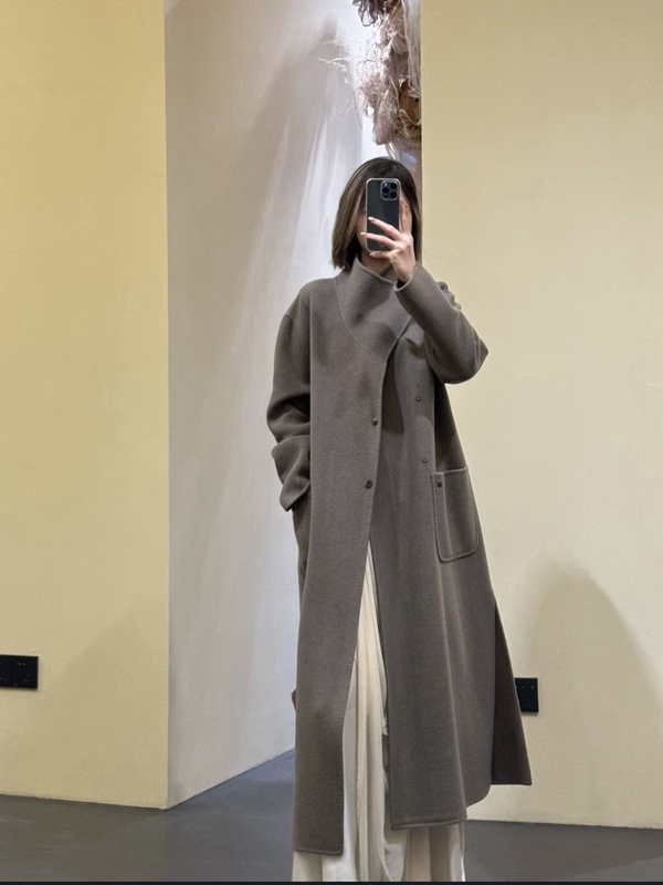 23Aw Autumn and Winter Lapel Wool Coat Brown Green