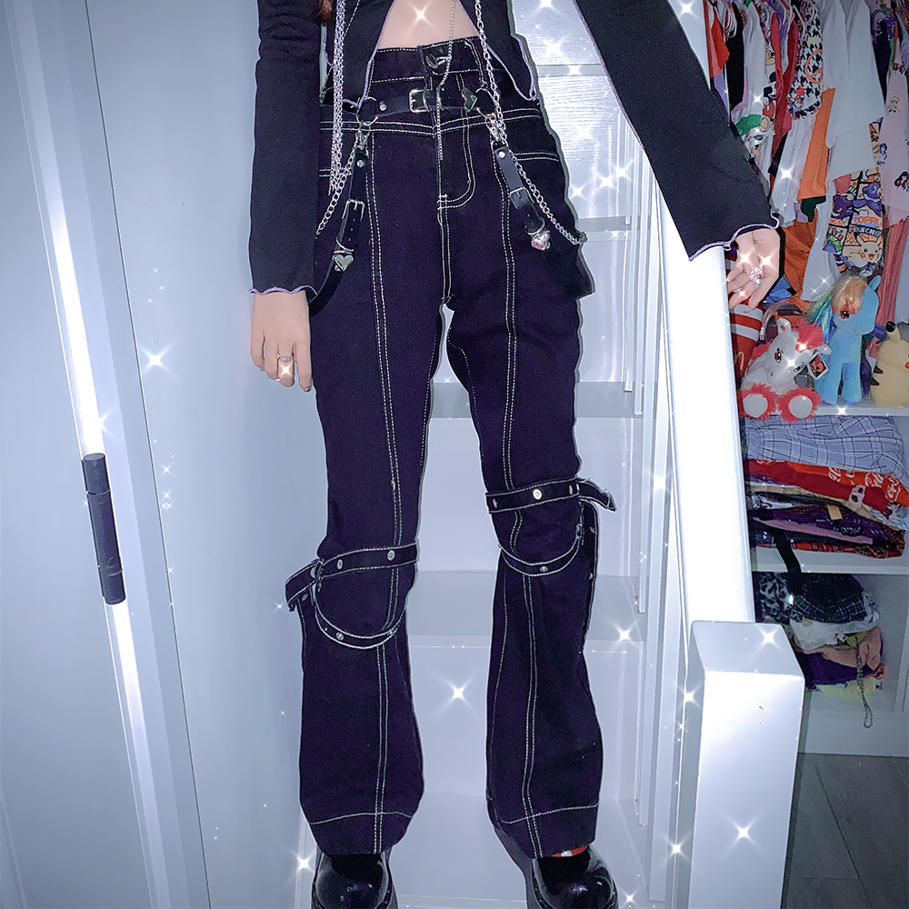 Women High Waist Jeans Japanese Harajuku Y2k Cool High Street Tied