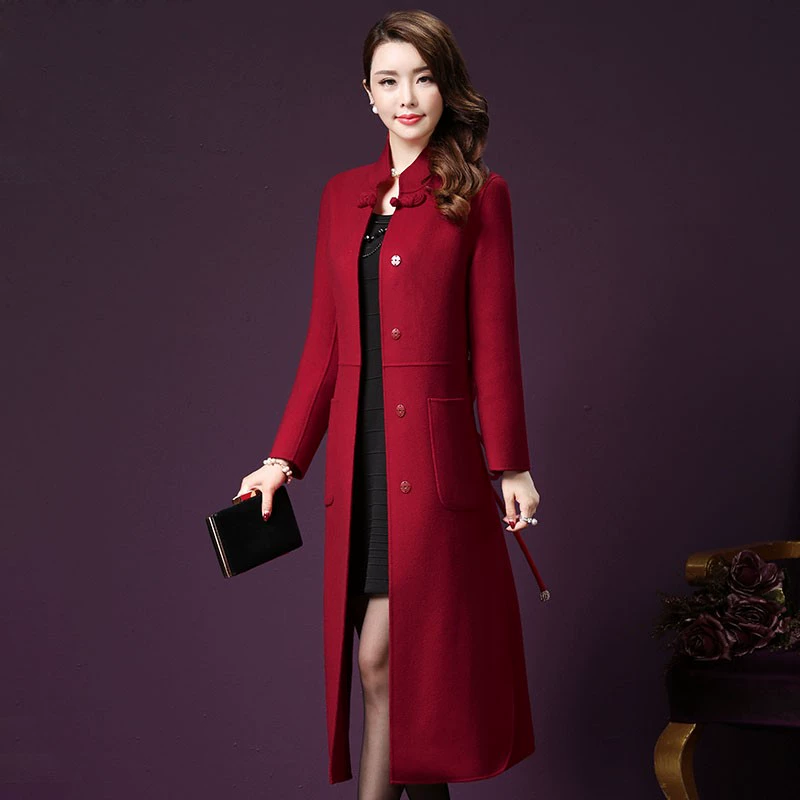 Mùa thu và mùa đông cộng với size quần áo của phụ nữ Phong cách Trung Quốc handmade áo len dày giữa dài trên đầu gối lông cừu áo khoác len - Áo khoác dài