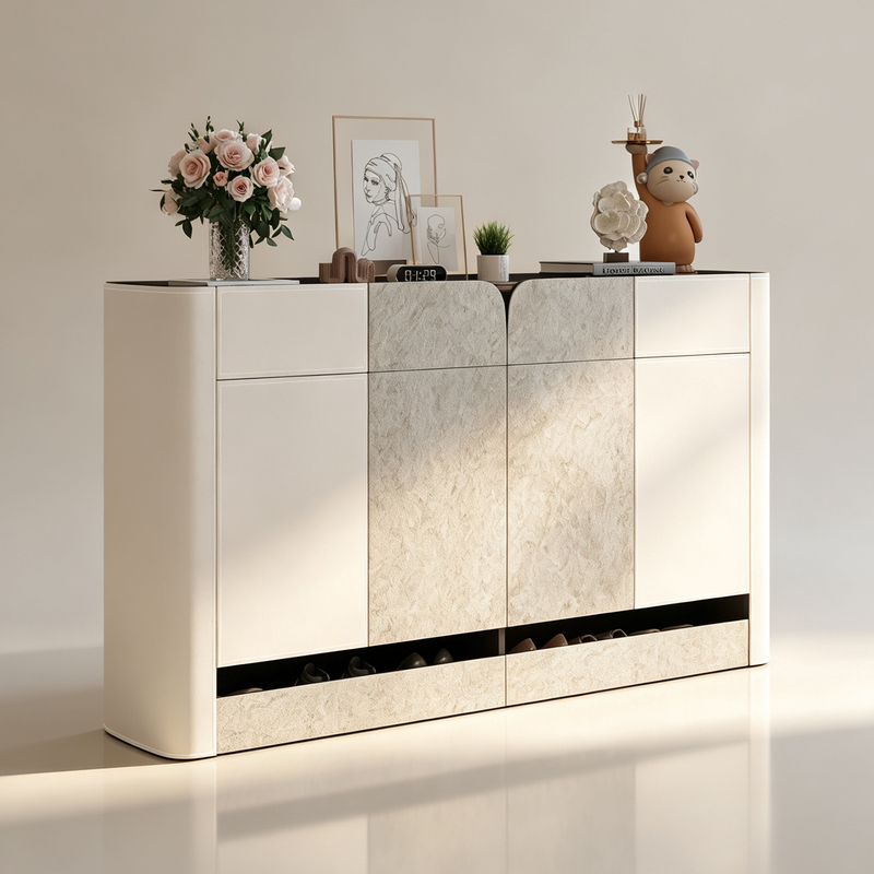 Simple Modern Shoe Cabinet with a Kickboard, Entryway Partition, Foyer Cabinet, Cream Style, Large Capacity, Multi-Functional Storage Cabinet