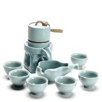 Qishe ceramic automatic stone grinding Kung Fu tea set Ru Kiln Household simple lazy tea ceremony Teacup set Tea maker