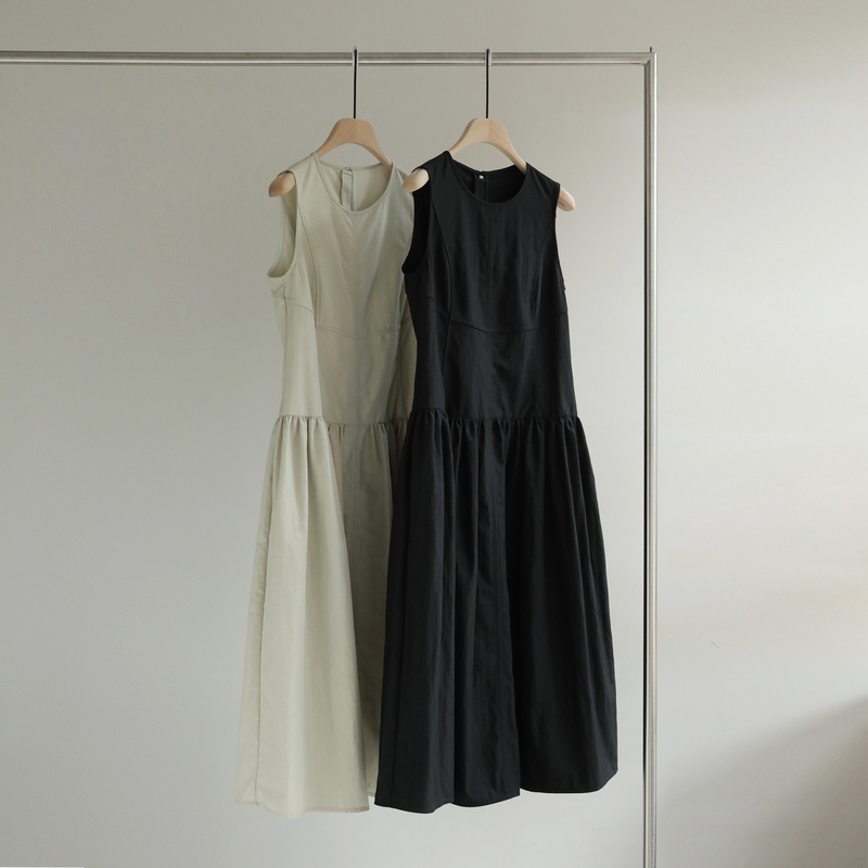 Dongli· Minimalist Artistic Twill Cotton-Feel Segmented Slim-Fit Round-Neck Sleeveless Vest Dress