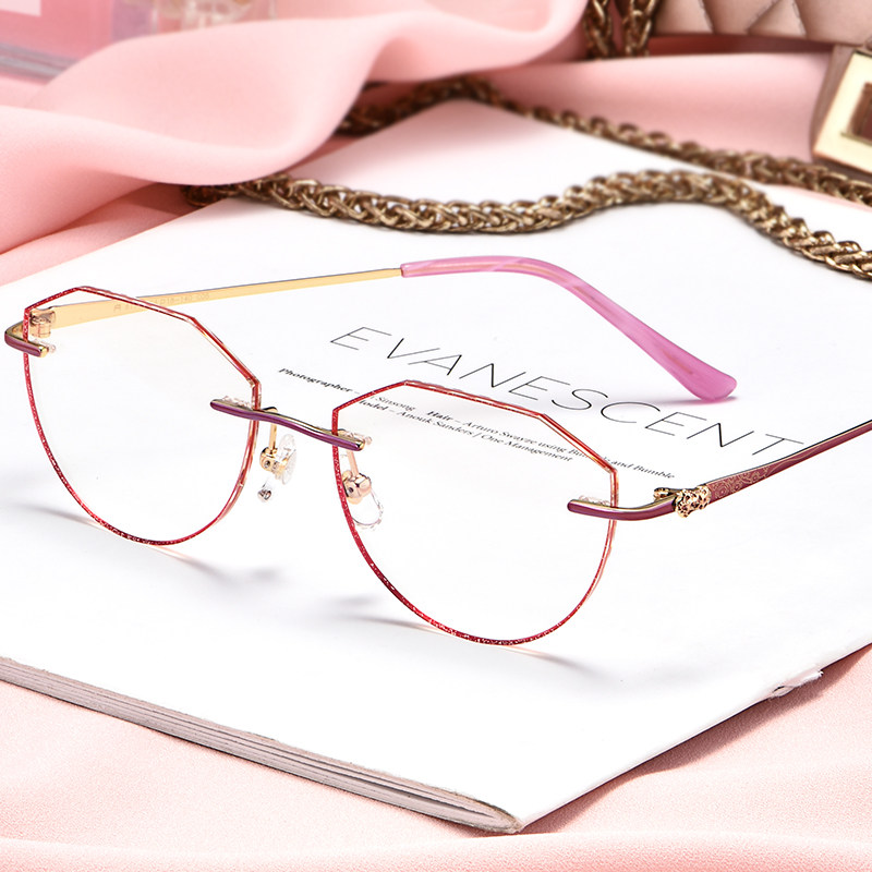 Retro frameless anti-blue glasses with myopia flat glasses ultra-light pure titanium glasses frame men's and women's tide goggles round face