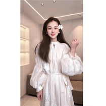 High-end embroidered dress for women in spring and autumn super chic retro light luxury new style skirt hot style beautiful and elegant long skirt