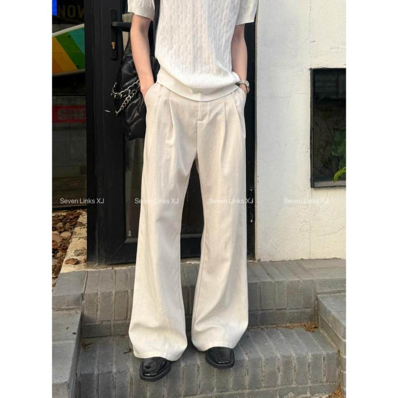 7Links丨Linen Old Money】High-End Three-Dimensional Silhouette A-Line Design Pleated Loose Versatile Casual Long Pants