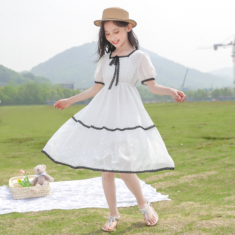 Girls short-sleeved chiffon dress summer new big children's dress princess skirt little girl 170 Western style 5-15 years old tide 9