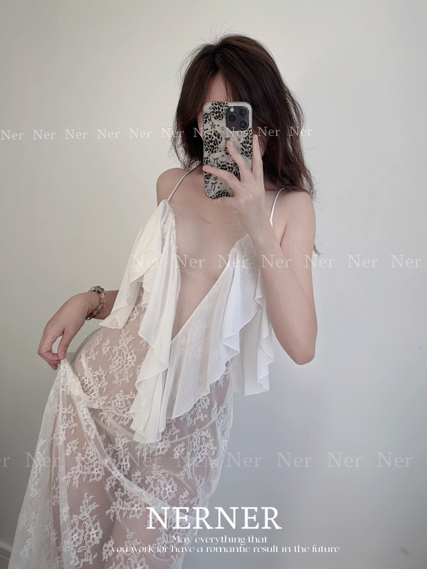 Nerner Beautiful Love* Stunningly Elegant Lace Deep V Dress Sexy Backless French Lingerie Romantic
