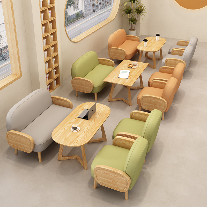 Cafe Milk Tea Shop Cream Style Booth Sofa Rest Area Reception Negotiation Single Table and Chair Coffee Table Combination