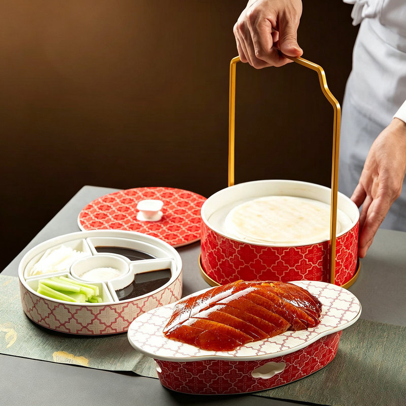 Chinese-Style Roast Duck Plate Set, Red Ceramic Roast Duck Dishes, Beijing Roast Duck Special Plates Chinese-Style Roast Duck Plate Set, Red Ceramic Roast Duck Dishes, Beijing Roast Duck Special Plates