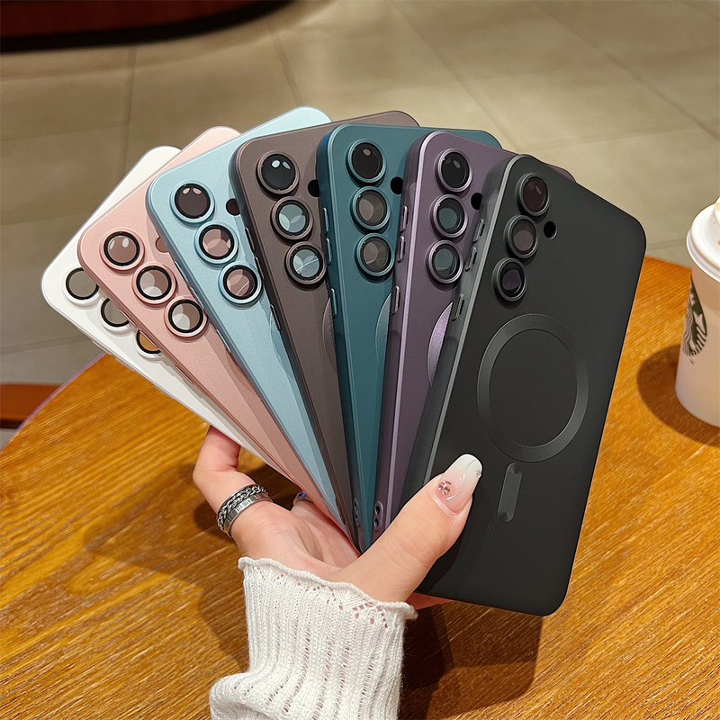 Suitable for Samsung A56 Phone Case with Magnetic Ring, Metallic Paint, Matte Finish, S25Ultra/S24/S23/A35 with Lens Film, Soft Case, Full Coverage, Anti-Drop Protective Cover