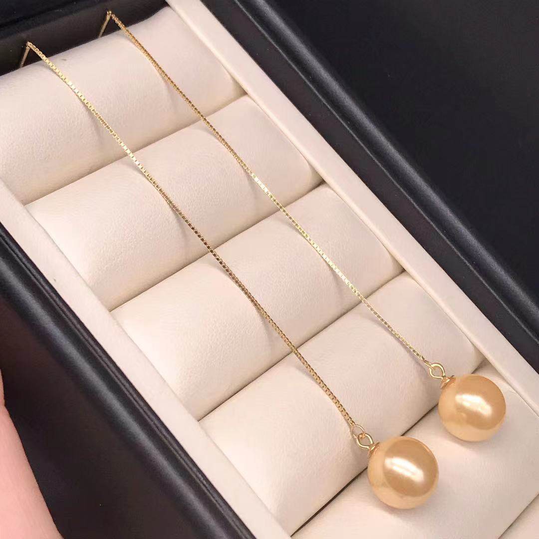 925 pure silver natural seawater pearl powder earrings with long version of pearl earline 10-11mm ear pendant sending mother