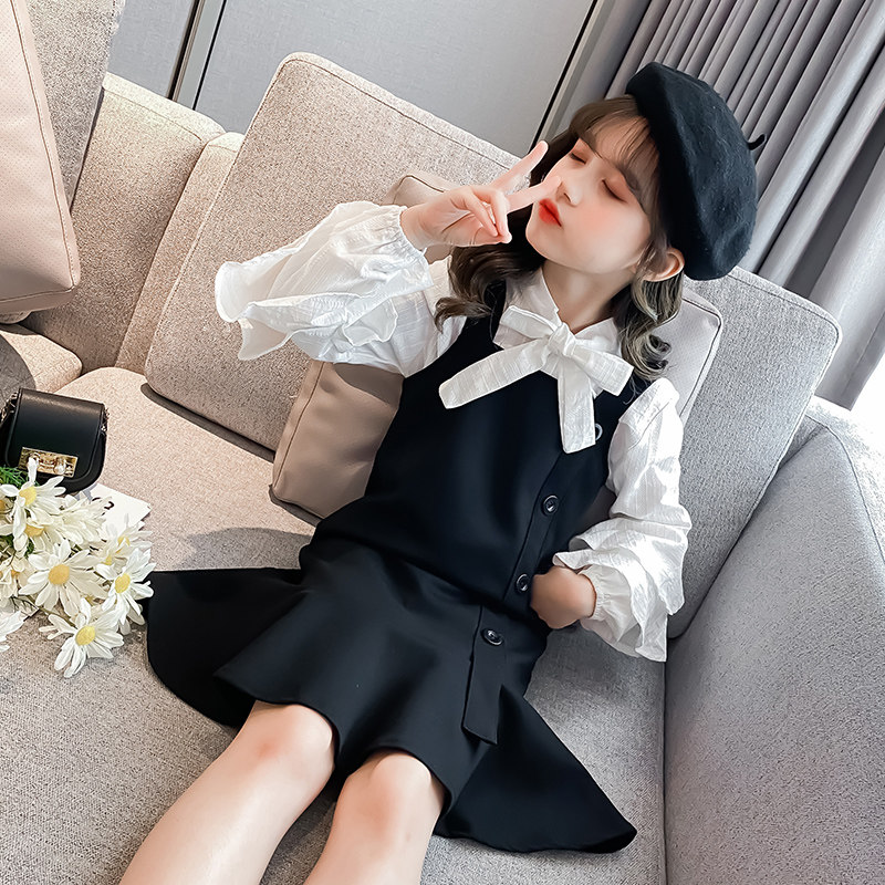 Next inss girls' suit Korean version 2023 spring and autumn new college style suspenders skirt children's children's clothing two-piece set