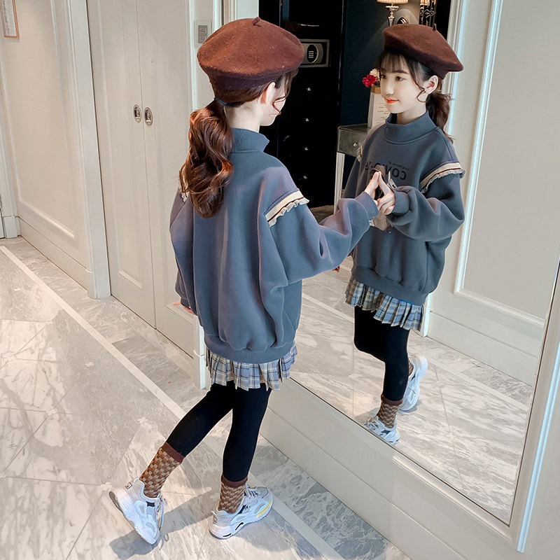 Next inss girls thick T-shirt skirt 2022 spring and autumn new Korean version of the big boy Western style loose children's leave two pieces