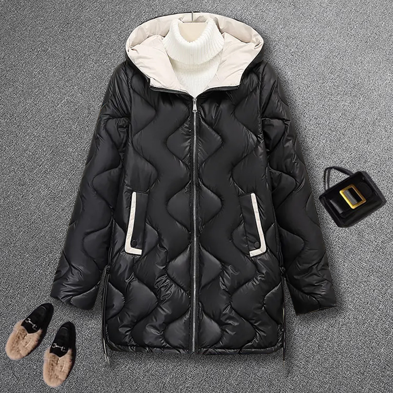 European Station 2025 Autumn and Winter New Fashion Stylish Slimming Warm Hooded down Jacket Mid-Length Color-Blocked Coat for Women European Station 2025 Autumn and Winter New Fashion Stylish Slimming Warm Hooded down Jacket Mid-Length Color-Blocked Coat for Women