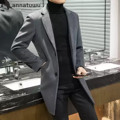 Woolen coat men long version 2021 Winter New thick English style cashmere Korean fashion casual coat men