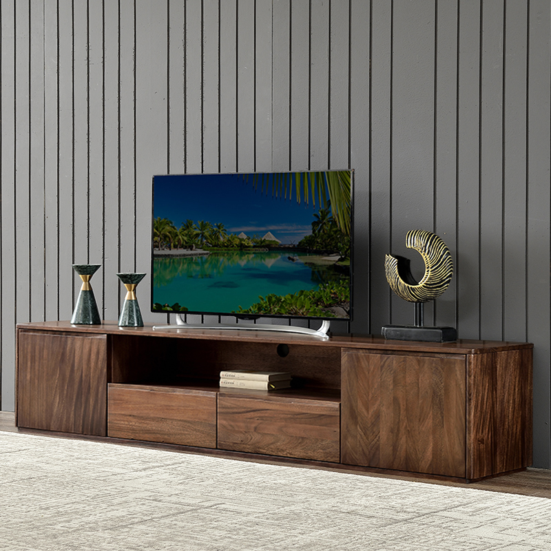 Italian black walnut solid wood TV cabinet 2 meters simple modern small apartment floor cabinet living room wood wax oil furniture
