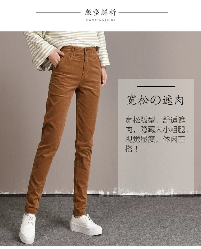 Quần nhung kẻ sọc là quần bút chì mỏng chân thường quần mùa thu đông mới cộng với quần nhung dày nhung dài