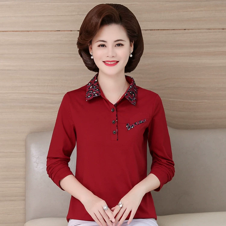 Mùa xuân mới các bà mẹ mặc áo thun cotton dài tay 2020 Phụ nữ trung niên thường mặc áo sơ mi nữ - Phụ nữ cao cấp